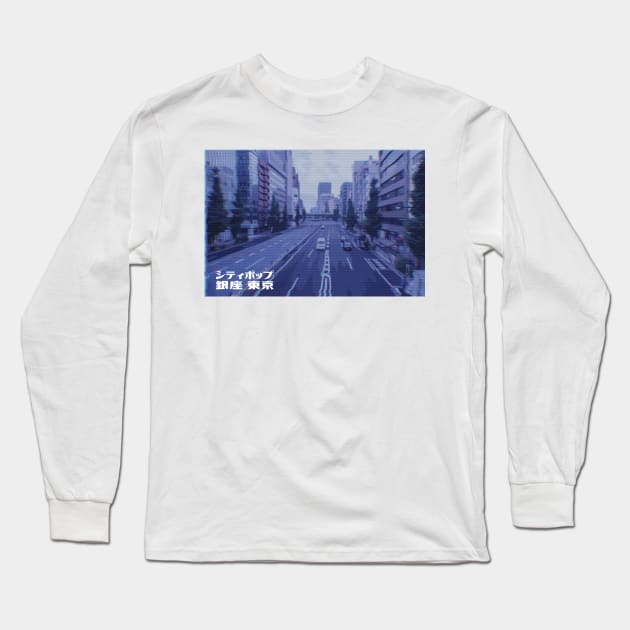 Japanese city pop art series 2 - Ginza Tokyo Japan in - retro aesthetic - Old retro tv glitch style Long Sleeve T-Shirt by FOGSJ